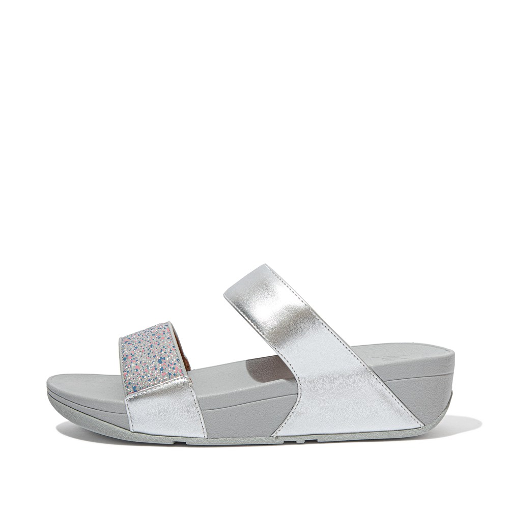 Fitflop Womens Slides Silver - Lulu Shimmer Splash - YH1740358